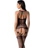 Passion BS095 bodystocking de encaje en negro, modelo de espaldas