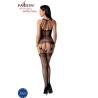 Passion BS095 bodystocking de encaje en negro, modelo de cuerpo entero, de espaldas