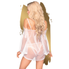 Babydoll Penthouse Lip Smacker blanco con mangas, de espaldas