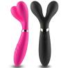 Masajeador Armony Y-Wand negro junto a la versión fucsia