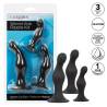 CalExotics Silicone Anal Ripple Kit, envase con los tres plugs negros