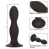 CalExotics Silicone Ribbed Anal Stud negro, imagen con las medidas