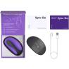 We-Vibe Sync Go violeta con la caja, el mando y el cable de carga
