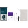 We-Vibe Sync O azul petróleo con la caja, el mando, el estuche y el cable de carga