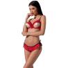 Set Passion Cherry rojo con volantes, modelo de frente