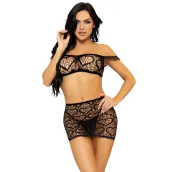 Leg avenue set tres piezas top, mini falda y tanga talla unica - - - 1