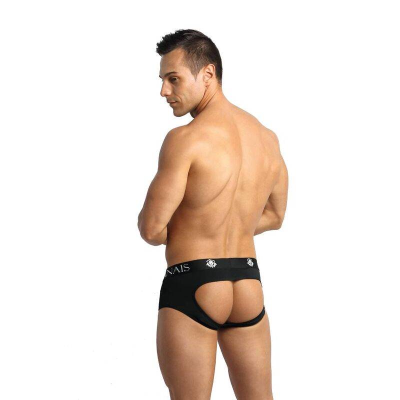 Jock bikini Anais Men Petrol, modelo de espaldas con abertura trasera