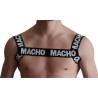 Arnés doble Macho negro con el logotipo en letras blancas, vista frontal