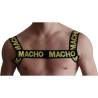Arnés doble Macho amarillo con el logotipo sobre banda negra, vista frontal