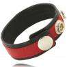 Correa para pene Leather Body roja y negra, de frente con botón metálico