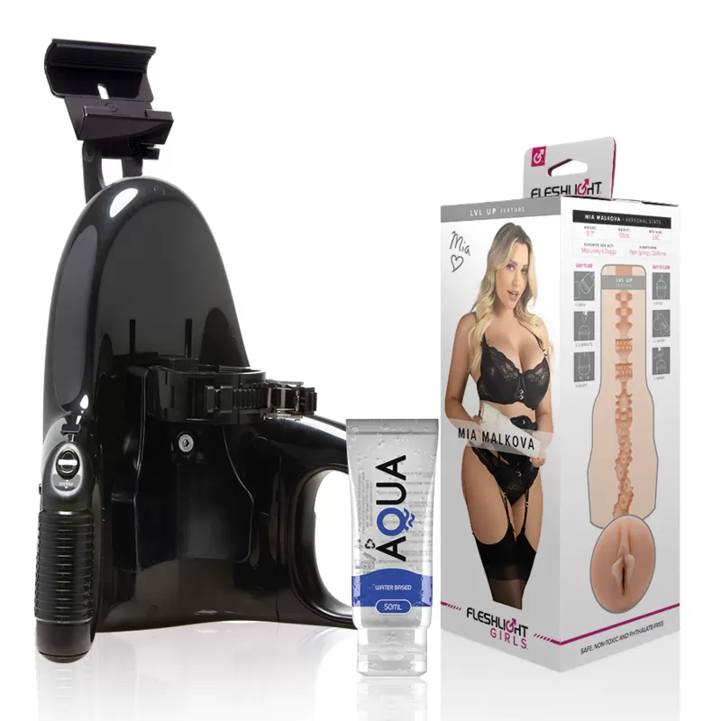 Fleshlight - mia malkova vagina lvl up + universal launch + lubricante aqua quality 50 ml