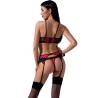 Set Passion Scarlet rojo y negro con liguero, modelo de espaldas