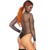 Body de rejilla con capucha X-Rated de Leg Avenue, de espaldas y de lado