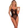 Body Livco Corsetti Finasan negro de encaje y transparencias, modelo de frente