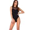 Body Livco Corsetti Mudienin negro con encaje en el escote, modelo de frente