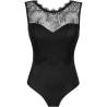 Body Livco Corsetti Mudienin negro con encaje en el escote, vista frontal sobre fondo blanco