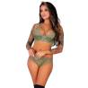 Conjunto Livco Corsetti Pine de sujetador y panty de encaje caqui, modelo de frente