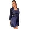Set de satén azul marino Livco Corsetti Jacqueline con bata y camisón, de frente