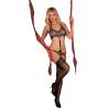 Bodystocking con medias Livco Corsetti Mehlenn, modelo de frente con cintas rojas