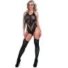 Bodystocking halter Livco Corsetti Aknelina con medias, modelo de frente