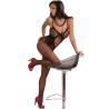 Bodystocking de rejilla Livco Corsetti Magali, modelo apoyada en un taburete