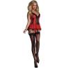 Corsé rojo con tanga Livco Corsetti Red Rose y medias, modelo de frente