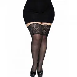 Leg avenue medias negras autoadhesivas con encaje ancho one size