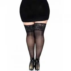 Leg avenue medias negras autoadhesivas con encaje ancho one size
