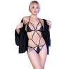Body Chilirose CR 4386 negro con tiras y encaje, de frente con chaqueta