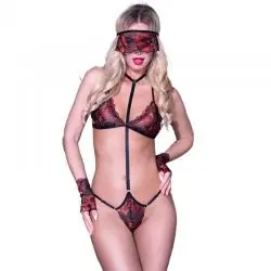 Chilirose - cr 4353 set cuatro piezas rojo & negro s/m