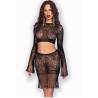 Conjunto Chilirose CR 4686 negro, top y falda de encaje, de frente