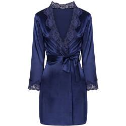 Bata de satén azul marino del set Livco Corsetti Jacqueline con encaje, sin modelo