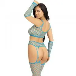 Leg avenue - set top medias de liga & guantes azul