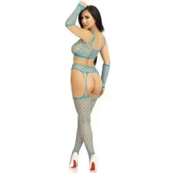 Leg avenue - set top medias de liga & guantes azul