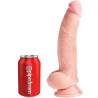 King Cock Plus 8 pulgadas con testículos junto a una lata
