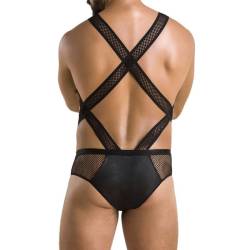 Body Victor Passion 045 de hombre con rejilla, detalle trasero con modelo
