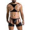 Set Aron Passion 047 con arnés y jock con perneras, detalle frontal con modelo