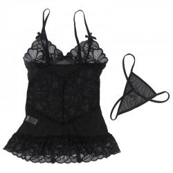 Subblime - babydoll con tirantes ajustables y estampado floral de encaje transparente negro s/m