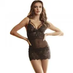 Subblime - babydoll con tirantes ajustables de encaje negro s/m