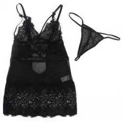 Subblime - babydoll con tirantes ajustables de encaje negro s/m