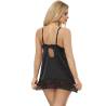 Babydoll Negro Subblime Encaje Floral en el Pecho, de espaldas, con abertura