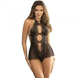 Subblime - teddy cuello halter espalda descubierta encaje negro s/m