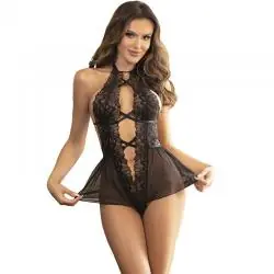 Subblime - teddy cuello halter espalda descubierta encaje negro s/m