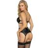 Subblime - set de 3 piezas sujetador + tanga + liga encaje negro - 3