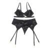 Subblime - set de 3 piezas sujetador + tanga + liga encaje negro - 4