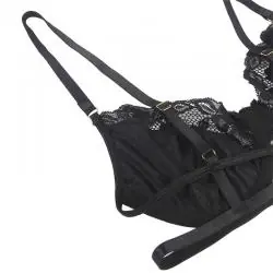 Subblime - set de 3 piezas sujetador + tanga + liga encaje negro s/m