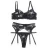 Subblime - set de 3 piezas sujetador + tanga + liga estampado floral negro - 5