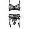 Subblime - set de 3 piezas sujetador + tanga + liga estampado floral negro - 6