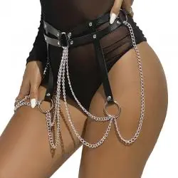 Subblime - cinturon de cadenas anillas cuero negro talla única