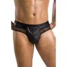 Slip abierto Tom Passion Men 030 negro, detalle frontal con modelo